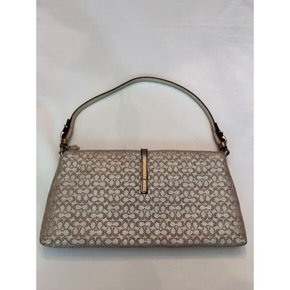 Coach Logo Y2K Hamptons Bag Vintage Tan and Gold Shimmering Metallic - Picture 2 of 10